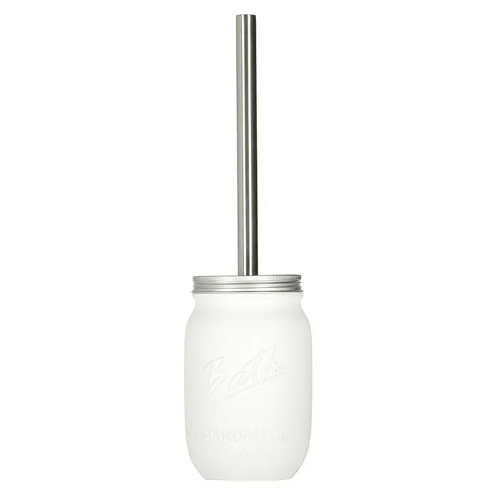 Venus Bath WC-Bürstengarnitur - Polyresin, Weiß - Eine weiße Ball Mason Jar Seifenspender mit silbernem Deckel und Pumpe. Handmade-Details und ein minimalistisches Design verschmelzen.