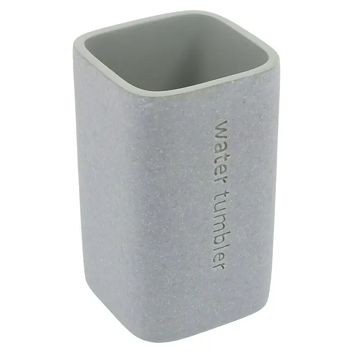 Venus Aiden Zahnputzbecher - Polyresin, Grau - Grauer Wasserbecher mit der Aufschrift "water tumbler", ideal für Badezimmer oder Küche, funktional und dekorativ.