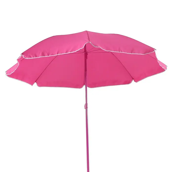 Sunfun Sombrilla Laguna - Colores surtidos, Diámetro de cobertura: 200 cm - Sombrilla de playa rosa con borde blanco, ideal para días soleados en la playa.