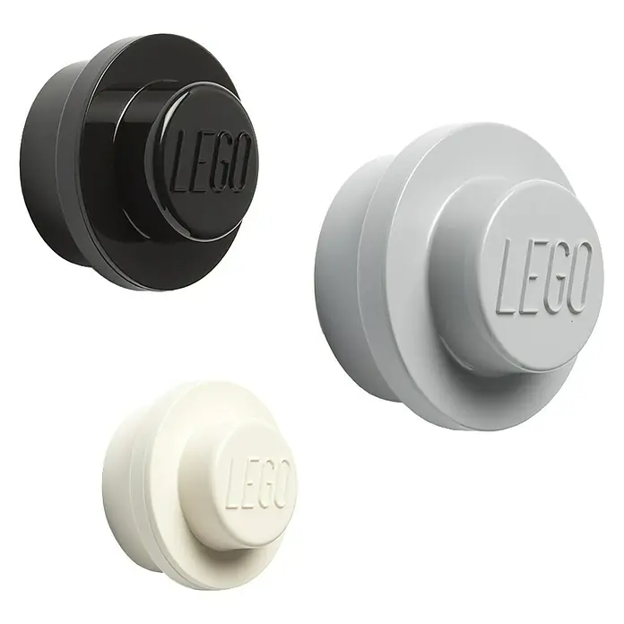 Lego Garderobenhaken - Swz, Grau, Weiß, 3 Stk. - LEGO Knöpfe in Schwarz, Grau und Weiß.