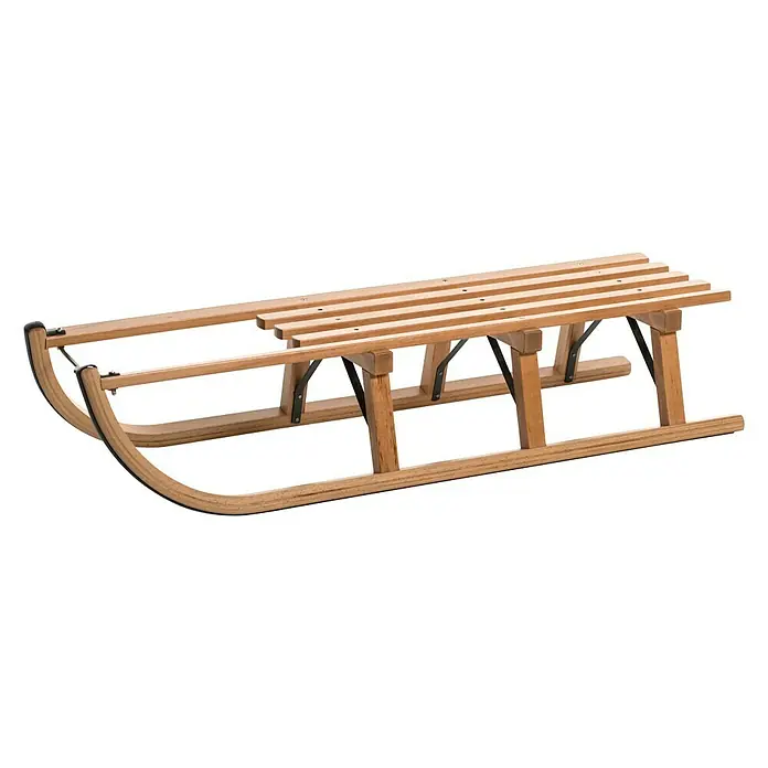 Sirch Schlitten Davos - L x B: 110 x 38 cm, Holz - Dieses Bild zeigt einen klassischen Holzschlitten mit Kufen. Der Schlitten hat eine Sitzfläche aus Holzlatten.
