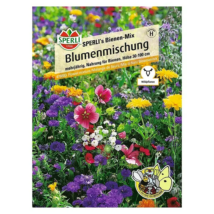 Sperli Wildblumensamen - Bienen-Mix, 3 m² - Blumenmischung "SPERLI's Bienen-Mix" mit mehrjährigen Pflanzen, die Bienen Nahrung bieten und bis zu 100 cm hoch werden.