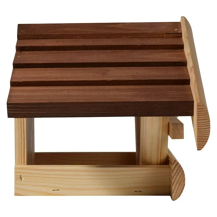 Dobar Vogelfutterhaus zum Aufhängen - L x B x H: 36 x 20 x 20 cm, Natur/Braun, Holz - Nahaufnahme eines hölzernen Vogelhauses mit braunem Dach und hellem Holzgestell, ideal für den Garten.