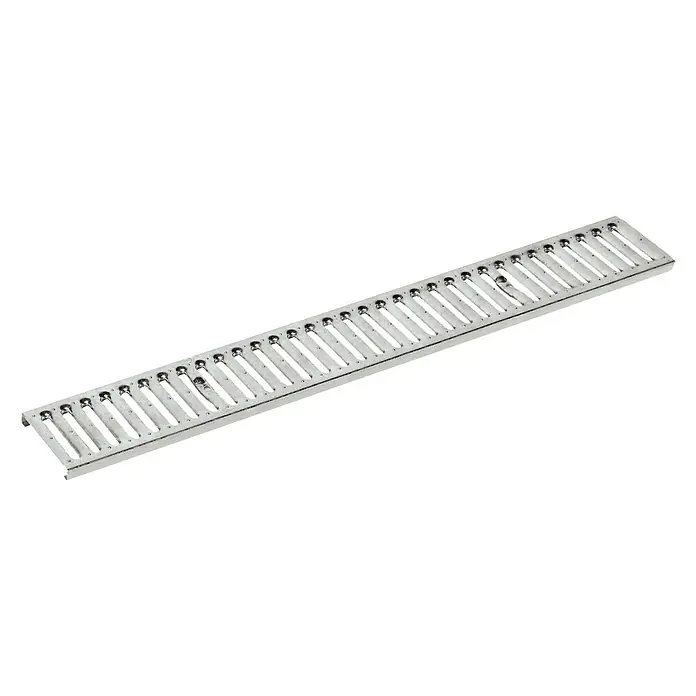 Dakota Rejilla de cubierta para canaleta Taurus - Acero - Sistema de drenaje largo y plateado con ranuras estrechas para una eficaz evacuación del agua, ideal para aplicaciones comerciales y residenciales.