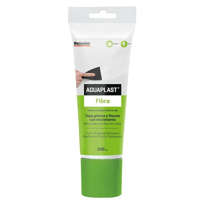 Beissier Aguaplast Masilla Fibra - Blanco roto, 200 ml - Producto destacado: AGUAPLAST Fibra, un compuesto flexible para puentes de grietas, reforzado con fibra de vidrio.