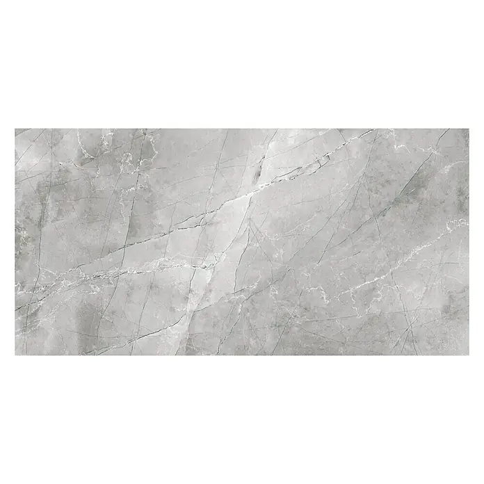 Feinsteinzeugfliese Pulpis - 60 x 120 cm, Grau, Glänzend - Elegante graue Marmorfliese mit filigranen Aderungen, perfekt für stilvolle Wand- und Bodengestaltungen. Hochwertige Optik für ein edles Ambiente.