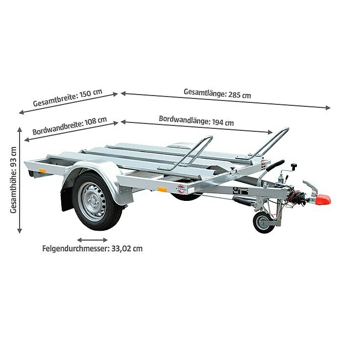 Stema Motorradanhänger MT 850 BS2Geeignet für: 2 Motorräder, Nutzlast: 663 kg, Einachser, Gebremst Diagonal View