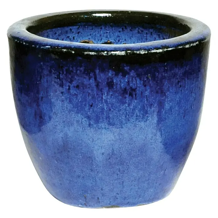 Mega Collections Pflanztopf Havanna - Außenmaß (Ø x H): 31 x 25 cm, Keramik, Blau - Nahaufnahme eines blauen Keramikblumentopfes mit dunklem Rand, ideal für Zimmerpflanzen und Gartenakzente.