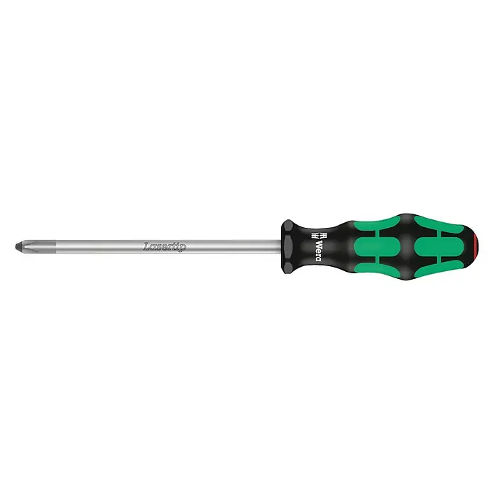 Wera Kraftform Plus Schraubendreher 350 - PH 3, 150 mm - Abbildung eines Wera Schraubendrehers mit Lasertip-Spitze und ergonomischem Griff für präzise Schraubarbeiten.