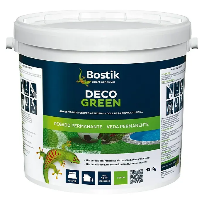 Bostik Adhesivo bicomponente Deco Green 13 kg - 13.000 g - Bostik Deco Green: Adhesivo especial para césped artificial, ofrece una adhesión permanente, resistente a la humedad y alto rendimiento.