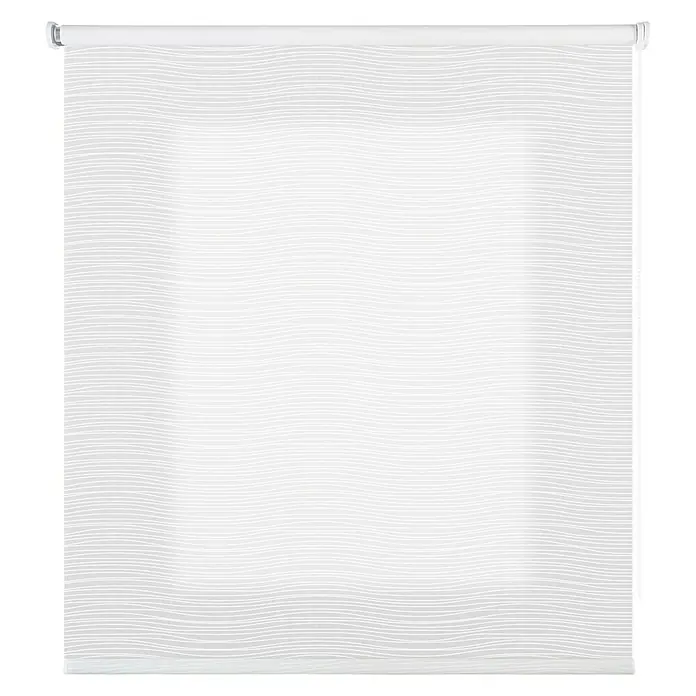 Estor enrollable Roll-up Scene - An x Al: 160 x 180 cm, Mar blanco, Unicolor - La imagen muestra una persiana enrollable blanca con un sutil patrón ondulado, que filtra suavemente la luz entrante.
