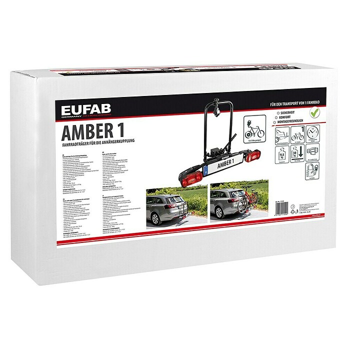 Eufab Portabicicletas (Apto para: 1 bicicleta, Peso de carga máx.: 30 kg, Específico para: Vehículos con enganche para remolque)