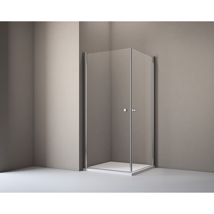 Corniche Eckdusche Light (80 x 190 cm, Unbeschichtet, Stärke: 5 mm, Silber)