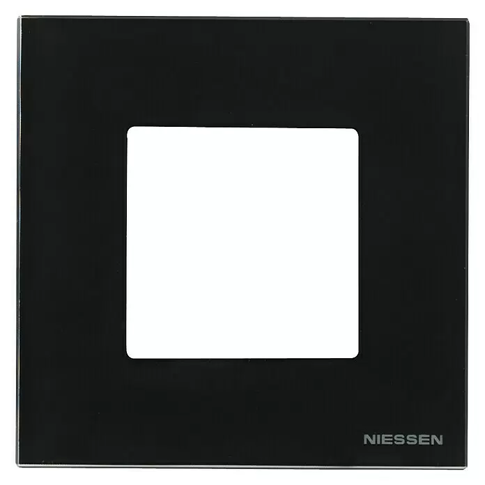 Niessen Zenit Marco - Cristal negro, Modelo de mecanismos: x 1, Plástico - Marco cuadrado negro brillante con recorte central, con el logo 'NIESSEN'.