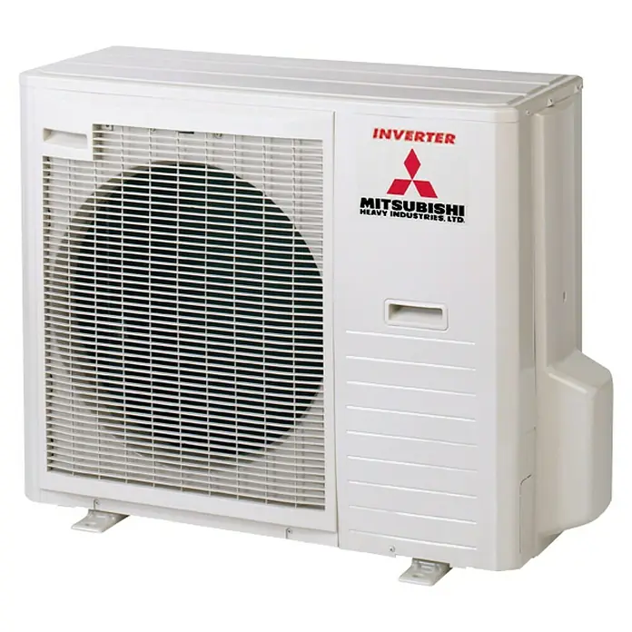 Mitsubishi Aire acondicionado por conductos FDUM90VHNP-W - 9.500 W, 9.500 W, 80 m², Gris - Primer plano de un aire acondicionado blanco Mitsubishi Heavy Industries con tecnología inverter para una refrigeración eficiente.