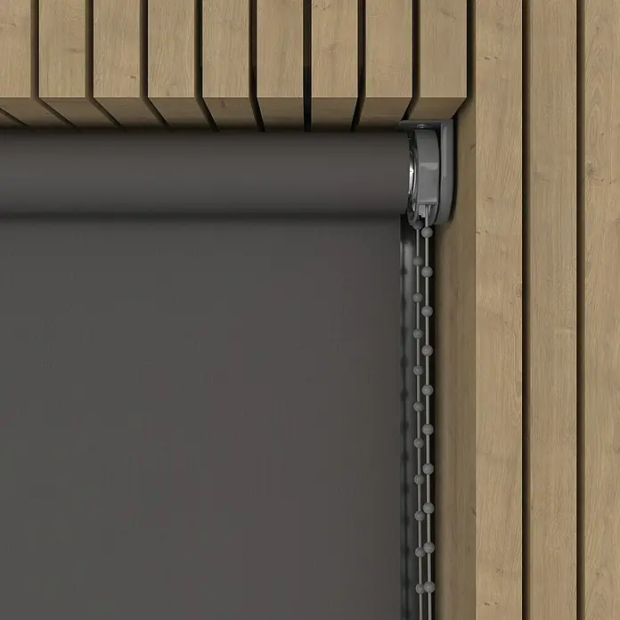 Expo Ambiente Verdunkelungsrollo Mila - B x H: 90 x 275 cm, Grau - Rollosystem mit grauem Stoff und Holzkassetten für Fenster. Effektiver Sonnenschutz und modernes Design für jeden Raum.