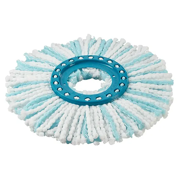 Leifheit Wischmop-Ersatzkopf Clean Twist Disc Mop Microduo - Mikrofaser, Passend für: Leifheit Wischmop-Set CLEAN TWIST Disc Mop Ergo - Nahaufnahme des Leifheit Clean Twist Mop-Kopfes mit blauen und weißen Fasern, der für eine effektive Reinigung sorgt.