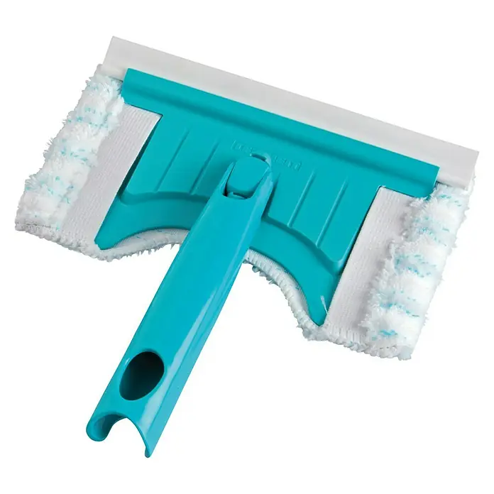 Leifheit Bad- & Fliesenwischer Bath Cleaner Micro duo - 20 cm - Bild einer türkisfarbenen Fensterwischer mit einem weißen Mikrofaserbezug. Ideal für streifenfreie Fensterreinigung und mühelose Sauberkeit.