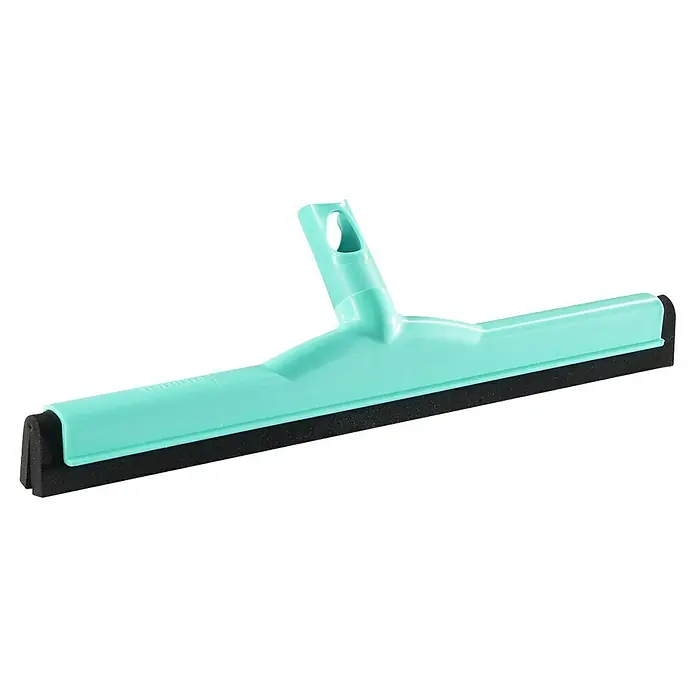 Leifheit Wasserschieber Aufsatz Click - Breite: 45 cm, Kunststoff/Gummi - Abgebildet ist ein türkisfarbener Gummischieber mit einem schwarzen Gummiblatt zum Reinigen von Fenstern, Spiegeln oder Fliesen.
