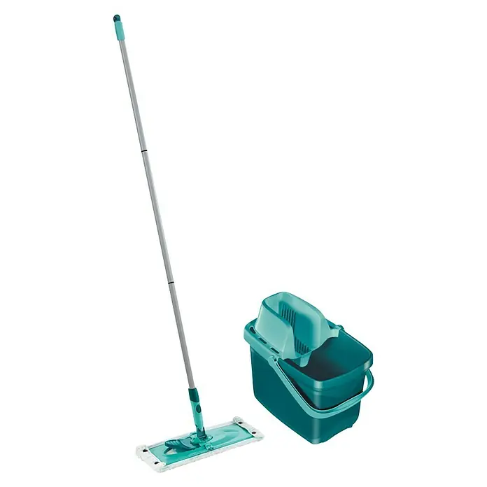 Leifheit Bodenwisch-Set Combi XL - 3 -tlg., Fassungsvermögen: 12 l - Das Bild zeigt einen türkisfarbenen Leifheit Wischmop mit Eimer, ideal für die schnelle und effiziente Reinigung von Böden im ganzen Haus.
