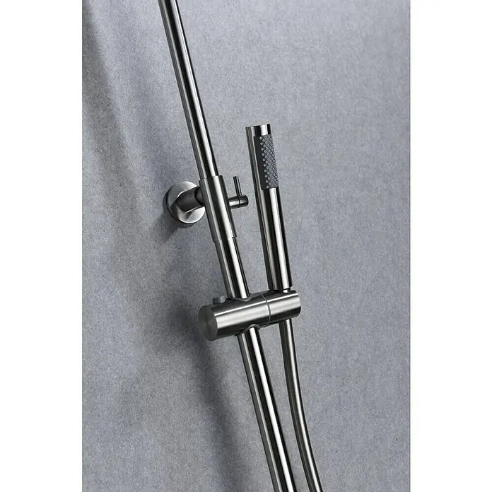 Imex Moscú Sistema de ducha - Con grifo monomando, Distancia entre orificios: 15 cm, Número de tipos de chorro: 1 ud., Cromo - Accesorio de ducha de acero inoxidable con teleducha y soporte de pared, equipamiento de baño moderno.