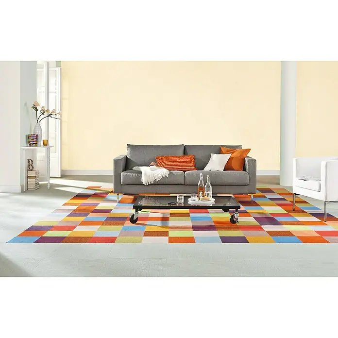 SCHÖNER WOHNEN-Farbe MyColour WandfarbeMy Ivory, Matt, 10 l - Ein farbenfroher Patchwork-Teppich bringt Leben in jeden Raum. Der Teppich mit seinem geometrischen Muster ist ein echter Hingucker.