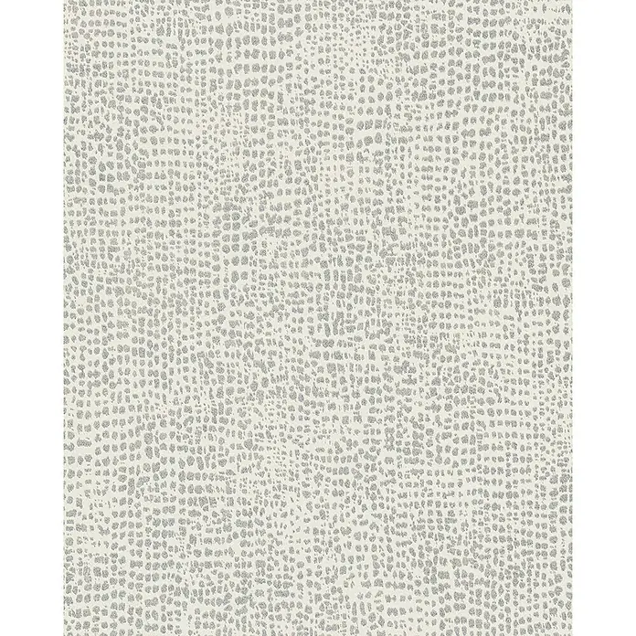 Marburg La Veneziana IV Vliestapete I - Beige/Braun, Grafisch, 10,05 x 0,53 m - Abstraktes Design mit grau-schimmernden, punktförmigen Elementen auf hellweißem Grund. Das Muster erinnert an Reptilienhaut und wirkt modern.