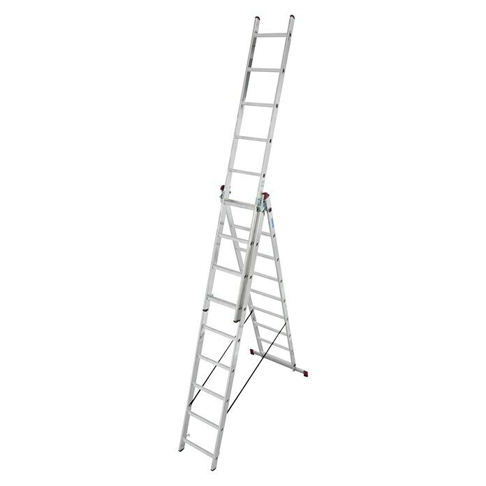 Escalera multiusos (Altura de trabajo: 5,1 m, 3 x 7 peldaños, Aluminio)