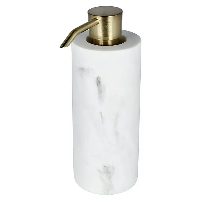 Camargue Seifenspender Marmel - Polyresin, Weiß - Elegante Seifenspender aus weißem Marmor mit goldenem Pumpkopf. Ideal für Bad und Küche, stilvoll und funktional.