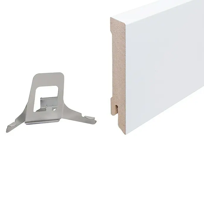 Sockelleiste - 244 x 1,6 x 8 cm, MDF - Sockelleiste mit Clip-Halterung zur einfachen und sicheren Befestigung. Ideal für die schnelle Montage von Fußleisten.
