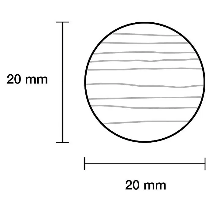 Rundstab - Ø x L: 20 mm x 2,1 m, Kiefer - Rundes Objekt mit horizontalen grauen Linien, 20 mm Durchmesser.