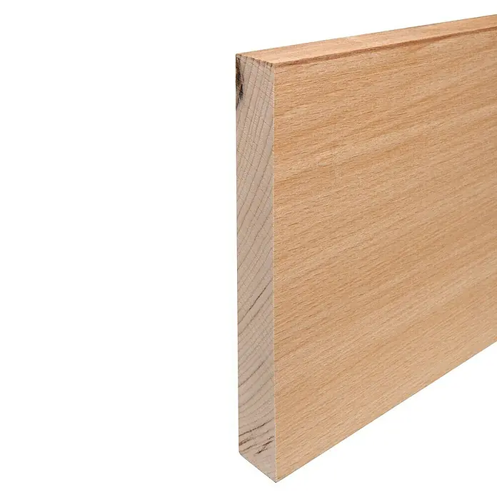 Rechteckleiste - 240 x 2 x 14,6 cm, Buche - Nahaufnahme eines unbehandelten Holzbretts mit sichtbarer Maserung, ideal für DIY-Projekte und Möbelbau.