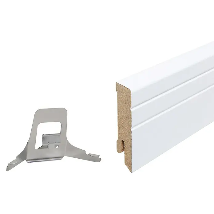 Sockelleiste Neo - 240 x 1,6 x 5,8 cm, MDF - Weiß lackierte Sockelleiste mit Clip-Befestigung für eine einfache und schnelle Montage. Ideal für moderne Wohnräume und Renovierungen.