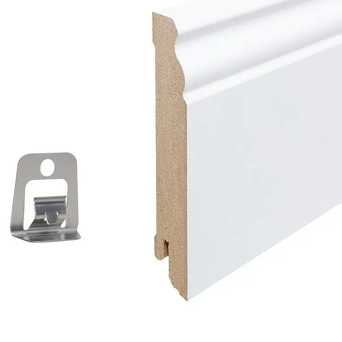 Sockelleiste - 240 x 1,9 x 10 cm, MDF, Profiliert - Weiß lackierte Sockelleiste mit Clip zur einfachen Montage. Ideal für ein stilvolles und modernes Innendesign.