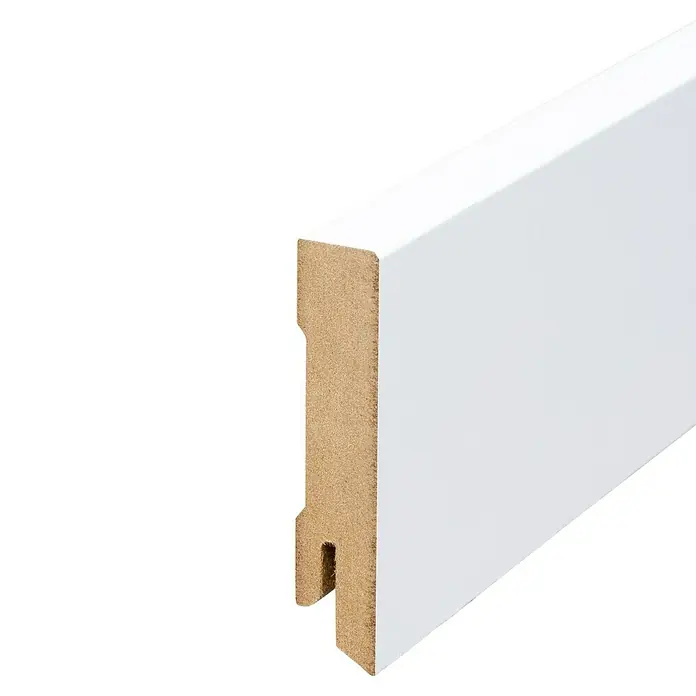 Sockelleiste - 244 x 1,8 x 8 cm, MDF - Weisse Fussleiste mit profilierter Kante, ideal für stilvolle Raumgestaltung und einfachen Einbau dank Nut und Feder.