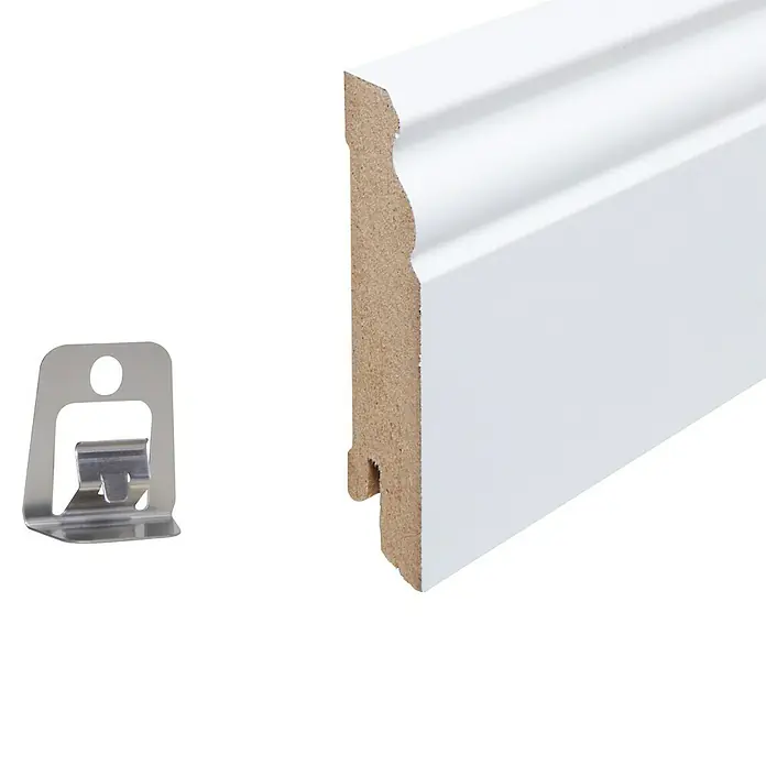 Sockelleiste - 240 x 1,9 x 8 cm, MDF, Profiliert - Weiße Sockelleiste mit Befestigungsclip, ideal für moderne Innenräume. Einfache Montage und elegante Optik für jeden Raum.
