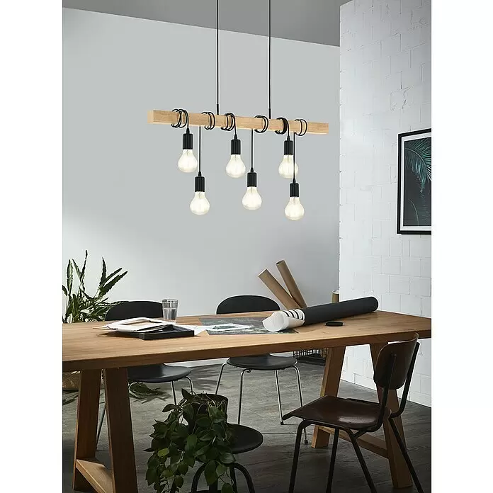 Eglo Townshend Pendelleuchte - B x H: 10 x 110 cm, Schwarz/Braun, 360 W - Stimmungsaufnahme