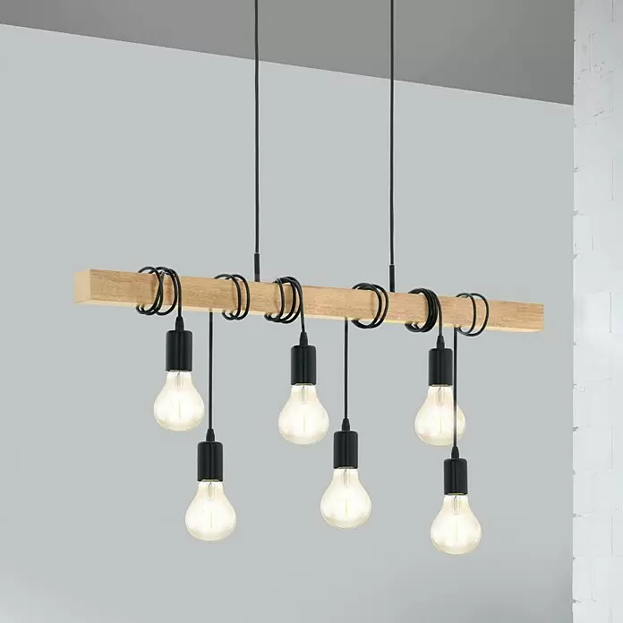 Eglo Townshend Pendelleuchte - B x H: 10 x 110 cm, Schwarz/Braun, 360 W - Bildausschnitt