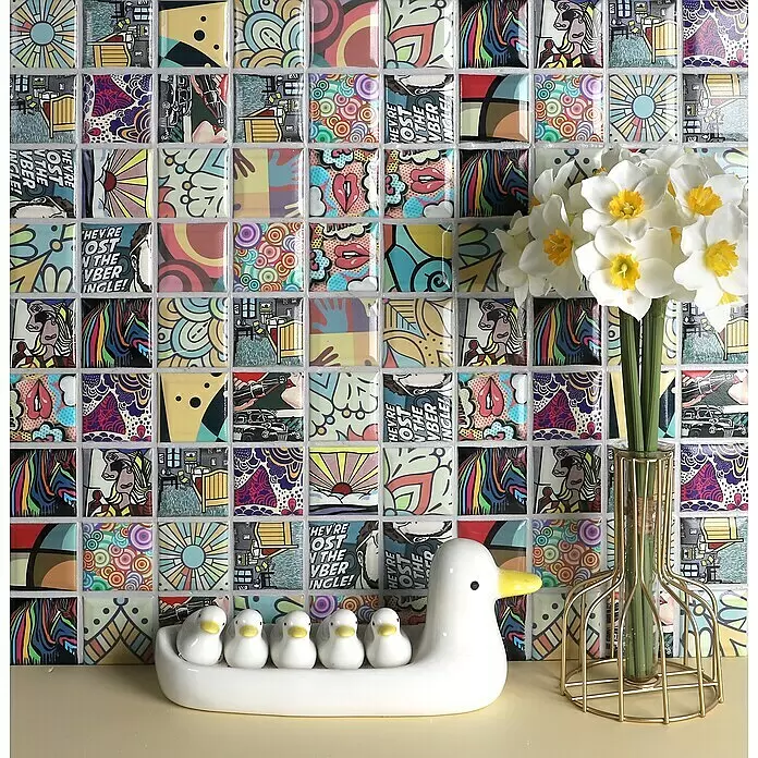Mosaikfliese Quadrat Mix CG POP29,1 x 29,1 cm, Mehrfarbig, Glänzend Mood Shot