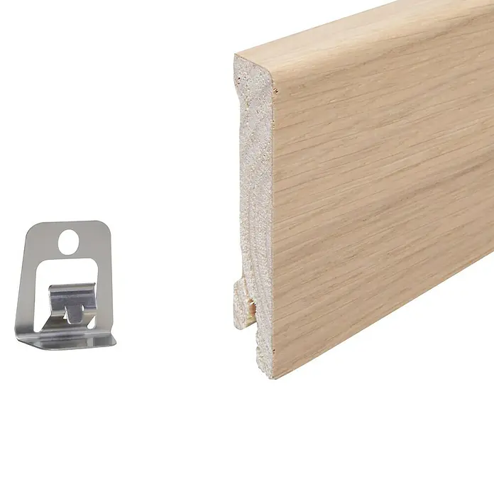 Sockelleiste - 240 x 1,6 x 8 cm, Eiche weiß geölt - Sockelleiste aus Holz mit Befestigungsclip. Ideal für saubere Wandabschlüsse und einfache Montage.
