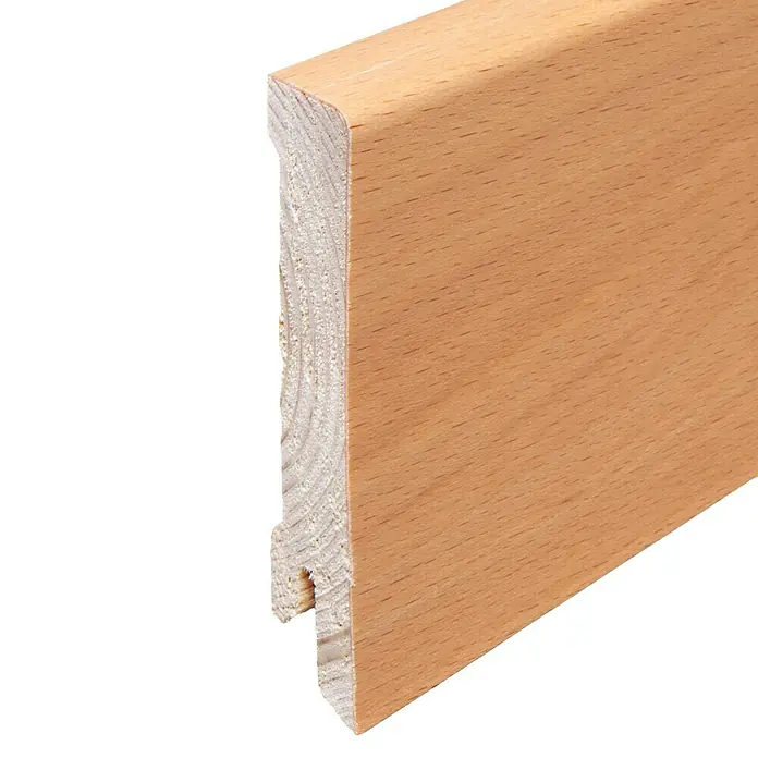 Sockelleiste - 240 x 1,6 x 8 cm, Buche - Holzfußleiste mit abgerundeter Kante und Nut zur einfachen Montage. Ideal für ein sauberes und stilvolles Finish.