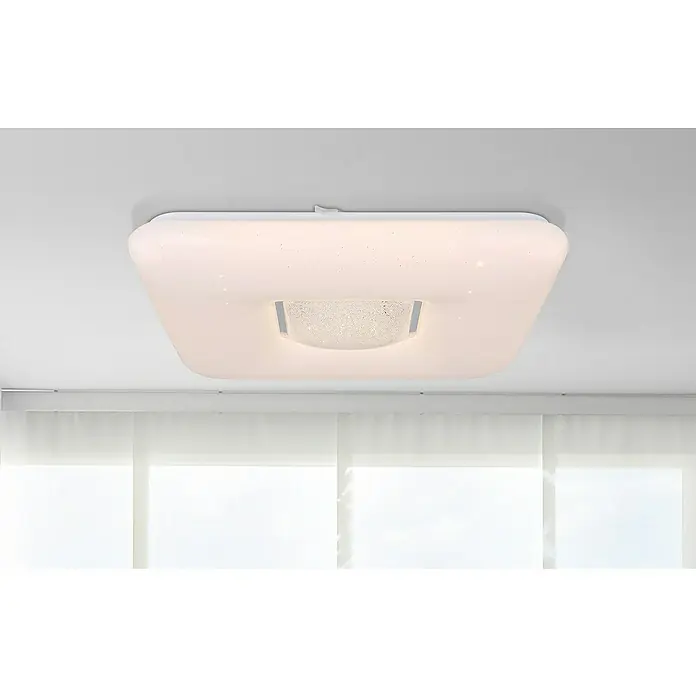 Globo LED-Deckenleuchte Trystan - 54 W, L x B x H: 53 x 53 x 8 cm, Weiß/Opal, Mehrfarbig - Eine quadratische Deckenleuchte mit abgerundeten Ecken und einem mittigen, kleineren Leuchtfeld für eine angenehme Raumbeleuchtung.