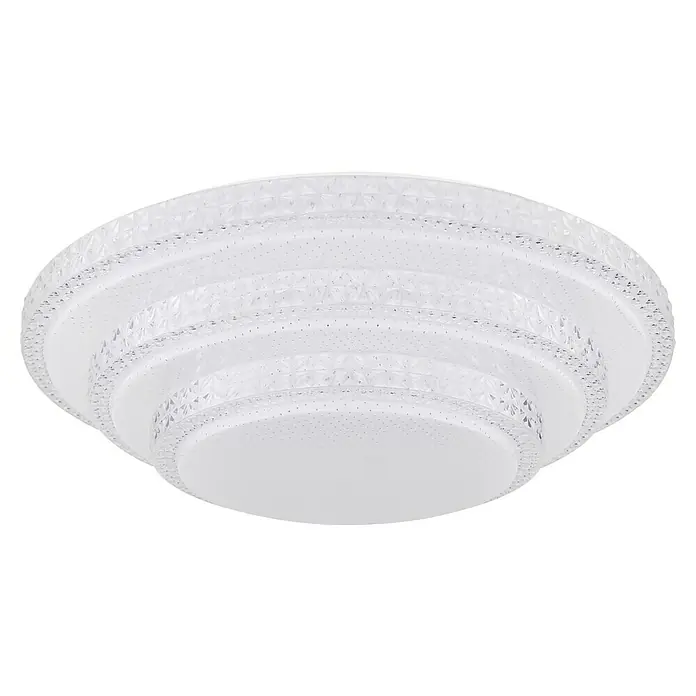 Globo LED-Deckenleuchte Magnifique - Durchmesser: 49 cm, 30 W - Nahaufnahme einer modernen, mehrschichtigen LED-Deckenleuchte mit dekorativen Kristallakzenten und einem hellen, diffusen Licht.