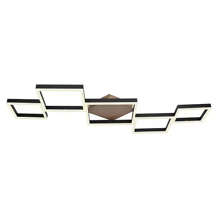 Globo LED-Deckenleuchte Kurio - 58 W, L x B x H: 120 cm x 60 m x 6 m, Schwarz, Kaltweiß - Moderne schwarze und holzfarbene LED-Deckenleuchte mit geometrischen, beleuchteten Sechskantrahmen.