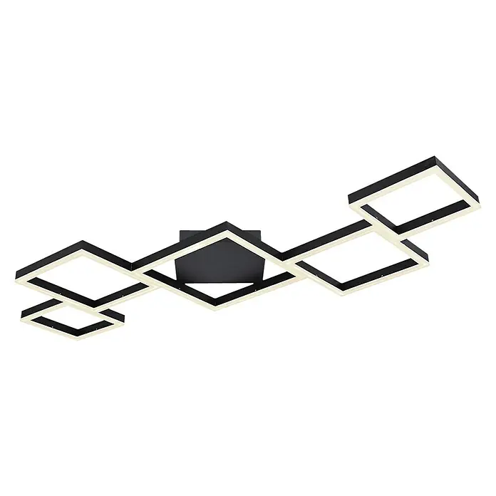Globo Plafón LED Kurio - 58 W, L x An x Al: 120 cm x 60 m x 6 m, Negro, Blanco frío - Lámpara de techo LED moderna con diseño geométrico. Cuadrados negros con luz LED brillante para iluminación elegante.