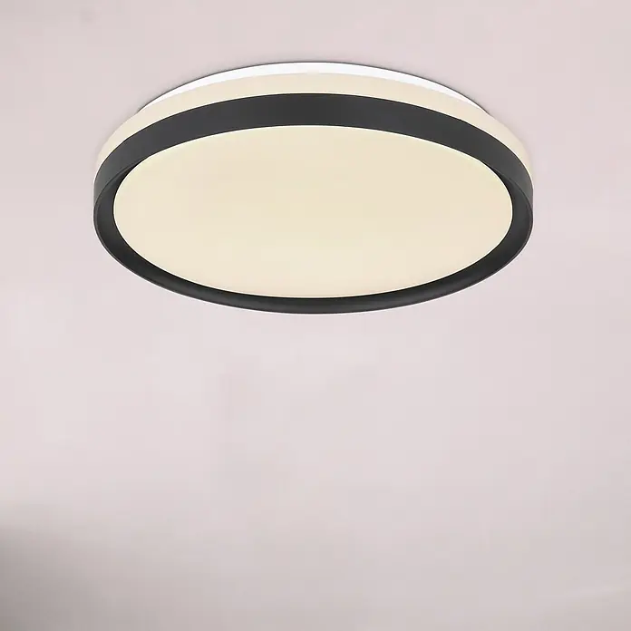 Globo LED-Deckenleuchte rund SONNY - 18 W, Ø x H: 39 x 8 cm, Weiß, Sonstige - Moderne LED-Deckenleuchte mit schwarzem Rand und warmweißem Licht für eine angenehme Atmosphäre in jedem Raum.