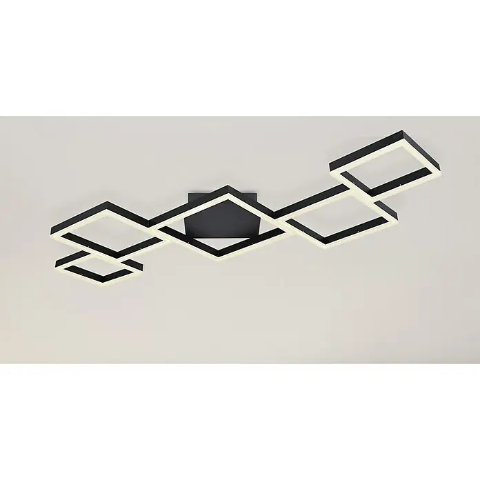 Globo LED-Deckenleuchte Kurio - 58 W, L x B x H: 120 cm x 60 m x 6 m, Schwarz, Kaltweiß - Moderne Deckenleuchte mit schwarzem Rahmen und LED-Beleuchtung in geometrischem Design für stilvolle Innenräume.