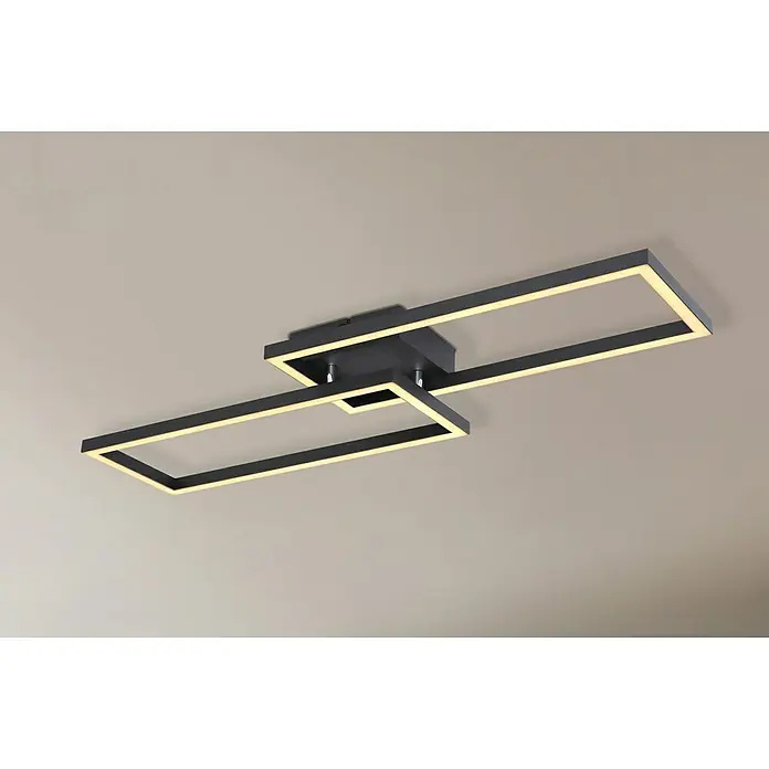 Globo LED-Deckenleuchte Tatjana - 24 W, L x B x H: 71 cm x 23 m x 7,5 cm, Schwarz, Warmweiß - Moderne Deckenleuchte mit zwei sich überlappenden Rechtecken, die ein warmes Licht ausstrahlen. Das Design ist minimalistisch und elegant.
