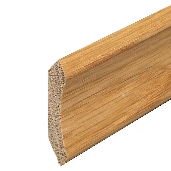 Hohlkehlleiste - 244 x 3 x 3 cm, Eiche - Hellbraune Holzleiste mit glatter Oberfläche und strukturiertem Querschnitt.
