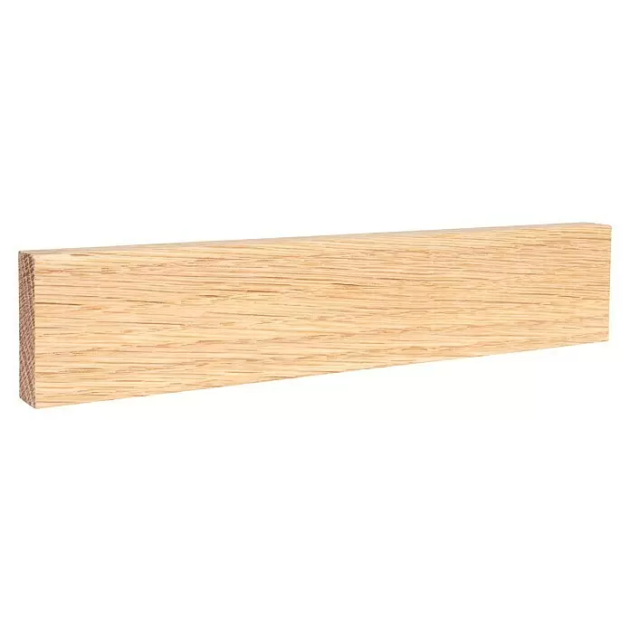 Rechteckleiste - 242 x 1,3 x 4 cm, Eiche - Helles braunes Holzbrett mit sichtbarer Maserung.